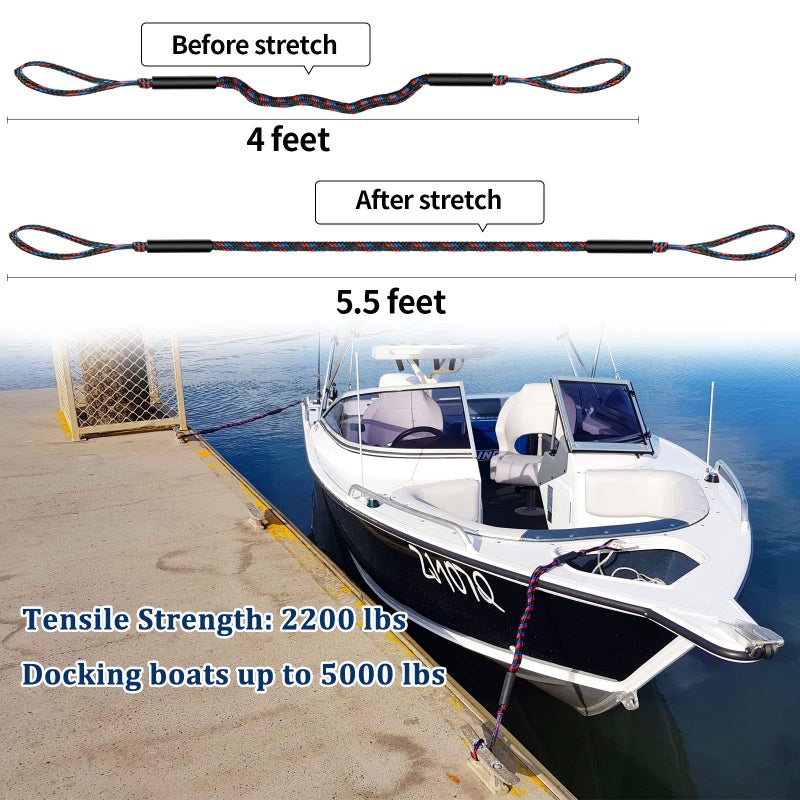 Botepon Boat Bungee Dock Lines, Mooring Lines, Boating Gifts for Men, Boat Accessories, Pontoon Accessories, Perfect for Bass Boat, Jet Ski (5 feet) - Image 2